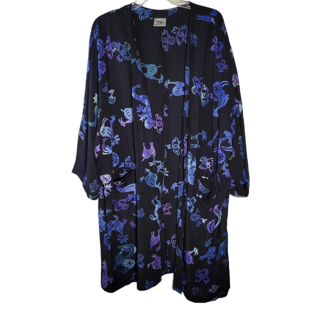 Curious Designs black and blue batik kimono